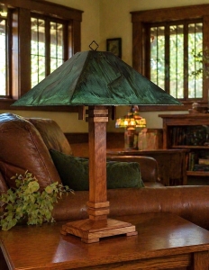 Boston Table Lamp – Stained Walnut Oak with Green Copper Shade